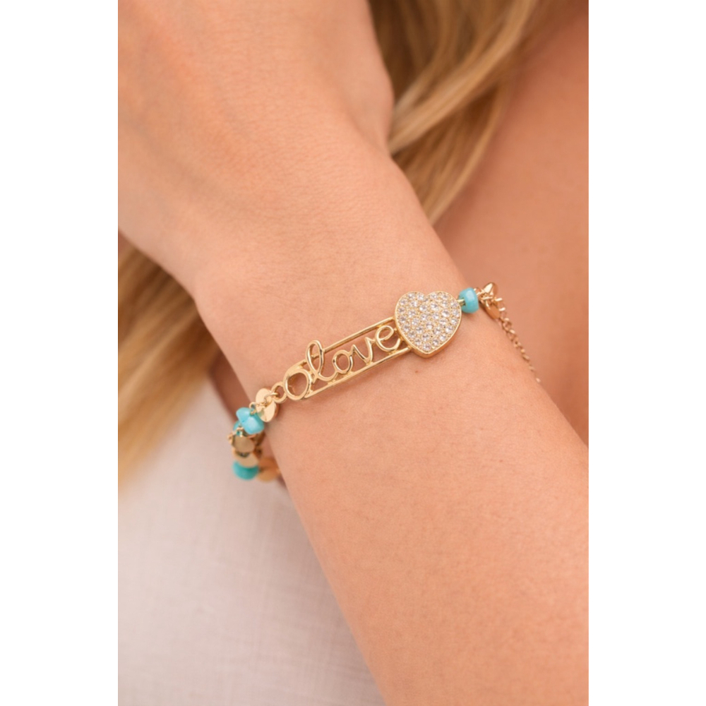 14K Gold Plated Women's Turquoise Love "Heart" Bracelet New